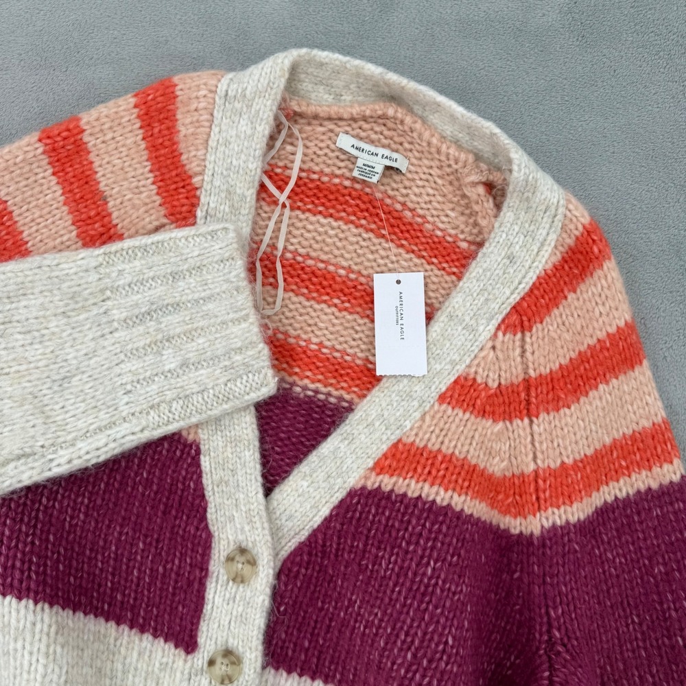 American Eagle Cardigan Sweater Womens Medium Colorblock Striped Chunky Knit